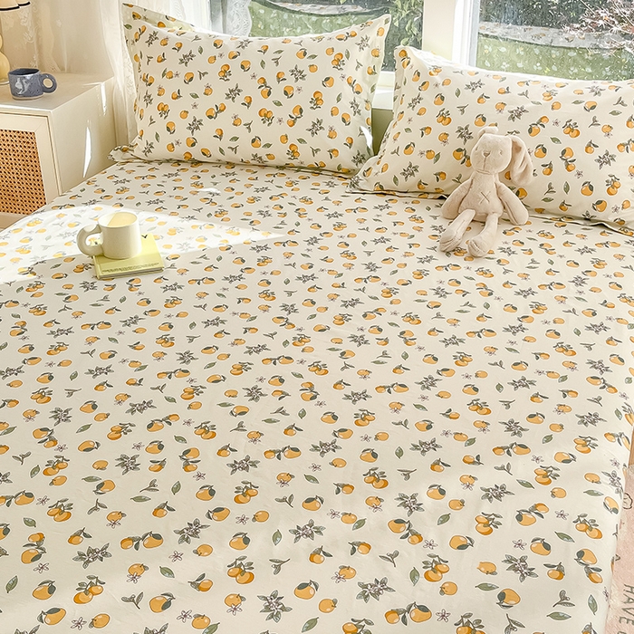 91家纺网 家纺一手货源 找家纺 绵庭家纺 2024新款AB版12868全棉印花单床笠  蜜橙