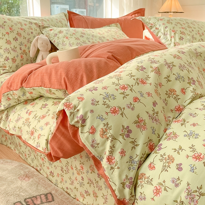 91家纺网 家纺一手货源 找家纺 绵庭家纺 2024新款AB版12868全棉印花单被套 甜蜜花房