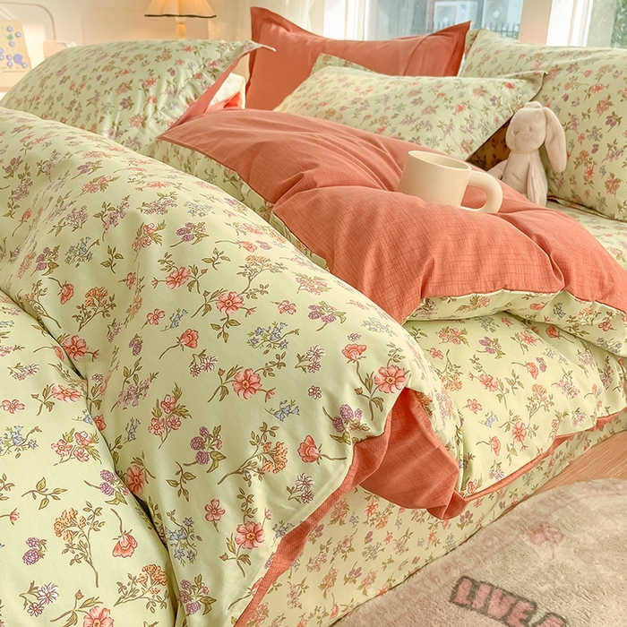 91家纺网 家纺一手货源 找家纺 绵庭家纺 2024新款AB版12868全棉印花单被套 甜蜜花房