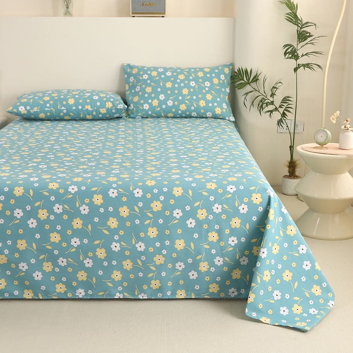 91家纺网 家纺一手货源 找家纺 棉乐町家居 2025新款三枚段条卷边老粗布床单套件 繁花热情-原棉款