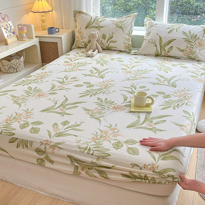 91家纺网 家纺一手货源 找家纺 绵庭家纺 2024新款AB版12868全棉印花单床笠  羽飞舞