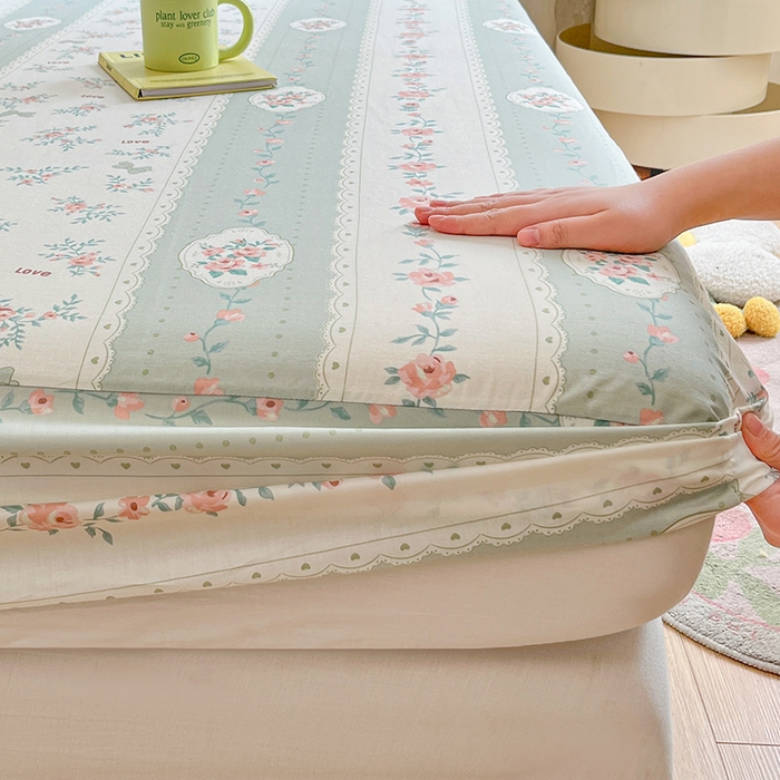 91家纺网 家纺一手货源 找家纺 绵庭家纺 2024新款AB版12868全棉印花单床笠  娴静小花