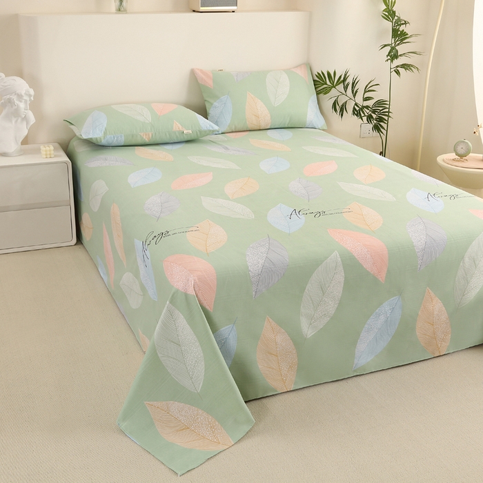 91家纺网 家纺一手货源 找家纺 棉乐町家居 2025新款三枚段条卷边老粗布床单套件 恋叶-原棉款