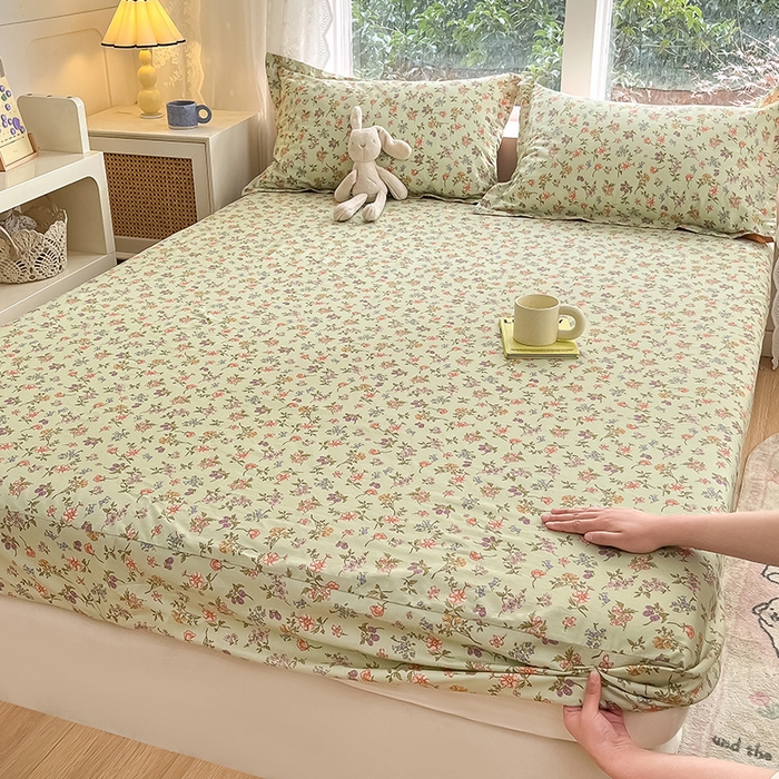 91家纺网 家纺一手货源 找家纺 绵庭家纺 2024新款AB版12868全棉印花单床笠  甜蜜花房