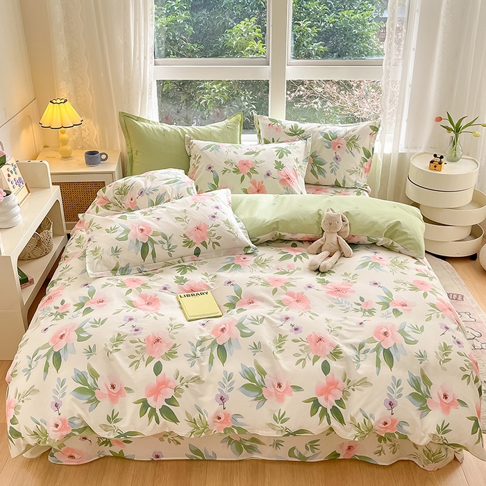 91家纺网 家纺一手货源 找家纺 绵庭家纺 2024新款AB版全棉印花系列四件套 繁花漫熳