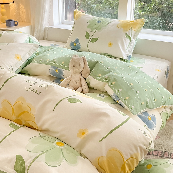 91家纺网 家纺一手货源 找家纺 绵庭家纺 2024新款AB版12868全棉印花单枕套 惊鸿仙子绿