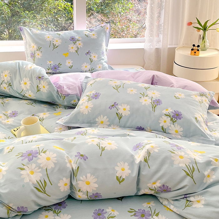 91家纺网 家纺一手货源 找家纺 绵庭家纺 2024新款AB版全棉印花系列四件套 田苑花间