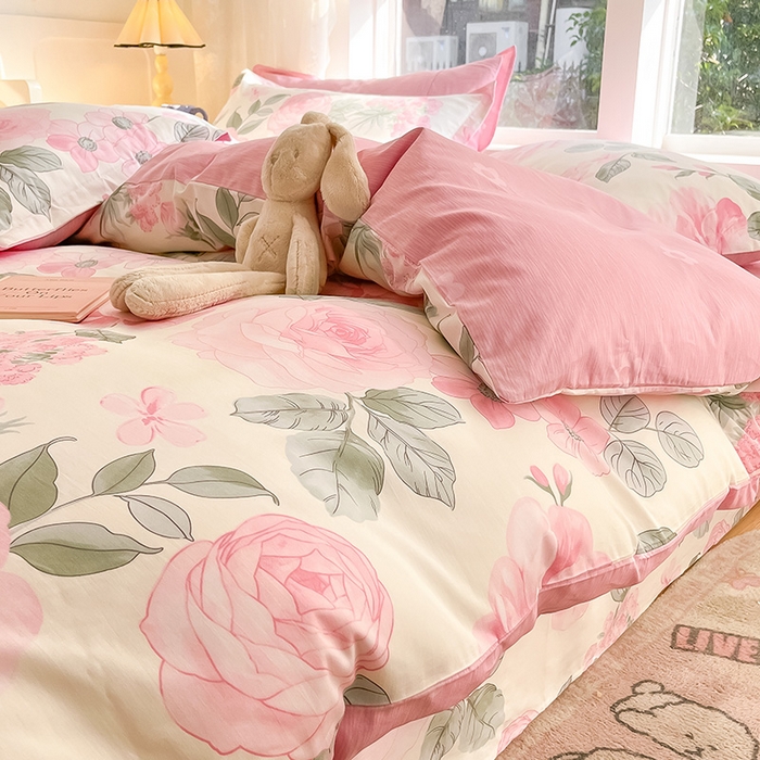 91家纺网 家纺一手货源 找家纺 绵庭家纺 2024新款AB版12868全棉印花单枕套 云花妙染