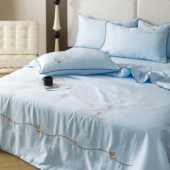 91家纺网 家纺一手货源 找家纺 欧冠家纺 2024新款大牌风水洗真丝绣花床笠被套夏被四件套公主日记系列-风格二 公主日记-风铃兰