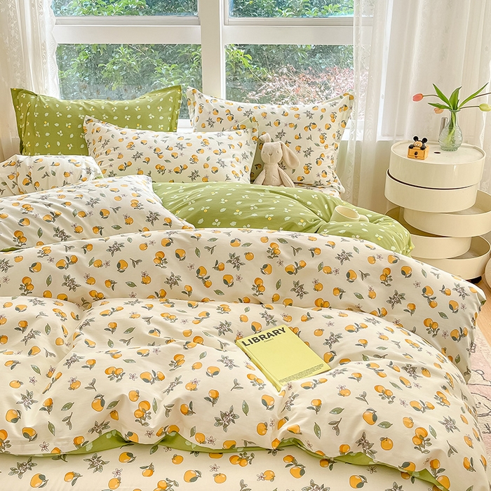 91家纺网 家纺一手货源 找家纺 绵庭家纺 2024新款AB版全棉印花系列四件套 蜜橙