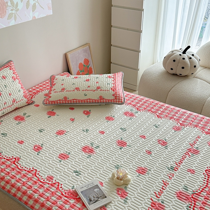 91家纺网 家纺一手货源 找家纺 美乐迪 2024新款大版乳胶凉席 玫瑰花园