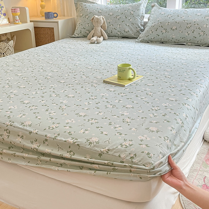 91家纺网 家纺一手货源 找家纺 绵庭家纺 2024新款AB版12868全棉印花单床笠  盛夏茶花