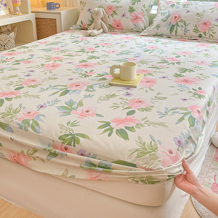 91家纺网 家纺一手货源 找家纺 绵庭家纺 2024新款AB版12868全棉印花单床笠  繁花漫漫