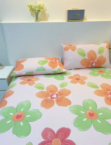 91家纺网 家纺一手货源 找家纺 棉乐町家居 2025新款三枚段条卷边老粗布床单套件 花恋曲-原棉款