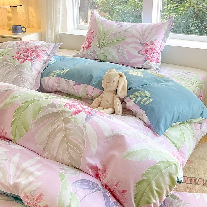 91家纺网 家纺一手货源 找家纺 绵庭家纺 2024新款AB版12868全棉印花单枕套 花影缤纷