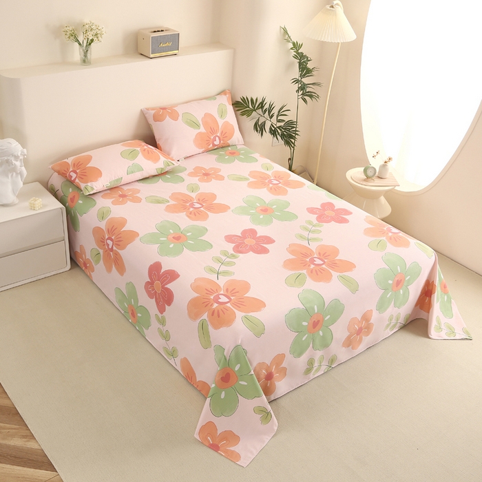 91家纺网 家纺一手货源 找家纺 棉乐町家居 2025新款三枚段条卷边老粗布床单套件 花恋曲-原棉款