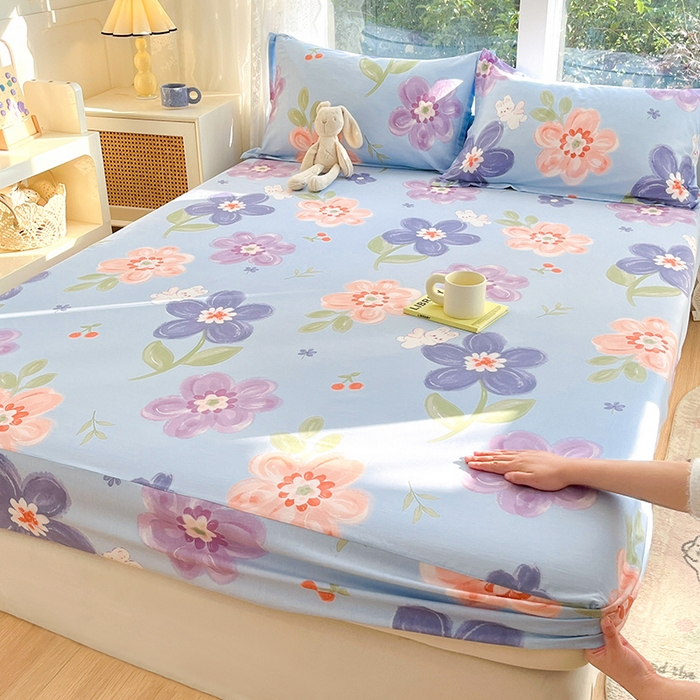 91家纺网 家纺一手货源 找家纺 绵庭家纺 2024新款AB版12868全棉印花单床笠  繁花似锦