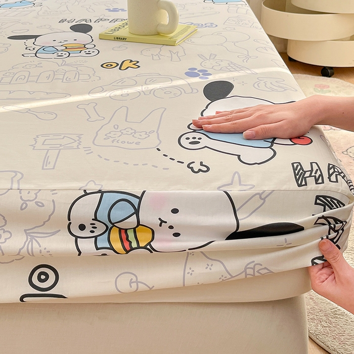 91家纺网 家纺一手货源 找家纺 绵庭家纺 2024新款AB版12868全棉印花单床笠  蓝色小狗