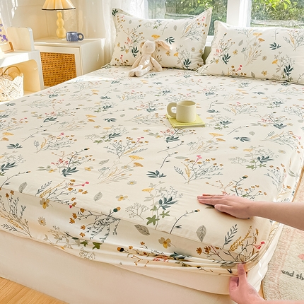 绵庭家纺 2024新款AB版12868全棉印花单床笠  东篱桔梗