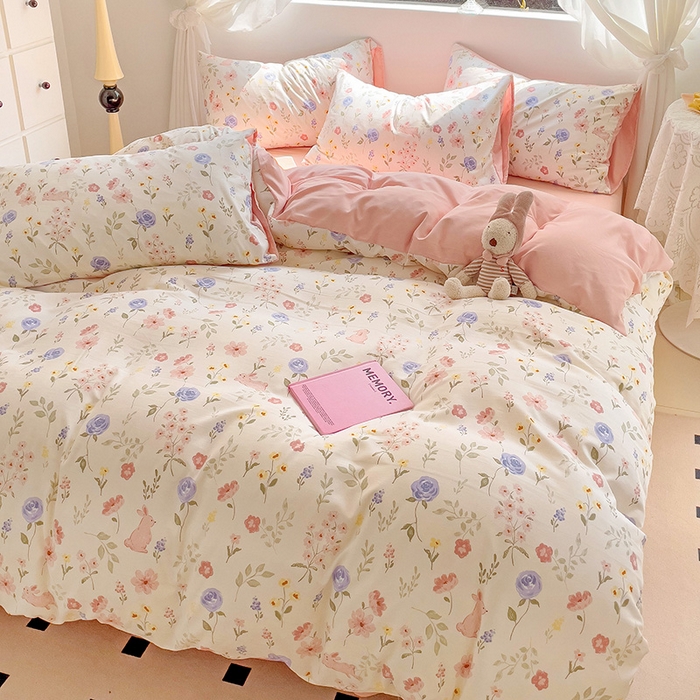 91家纺网 家纺一手货源 找家纺 优选良品 2025新款直播爆款母婴级水洗皱皱棉四件套小碎花被套床笠款三件套 纳里庄园