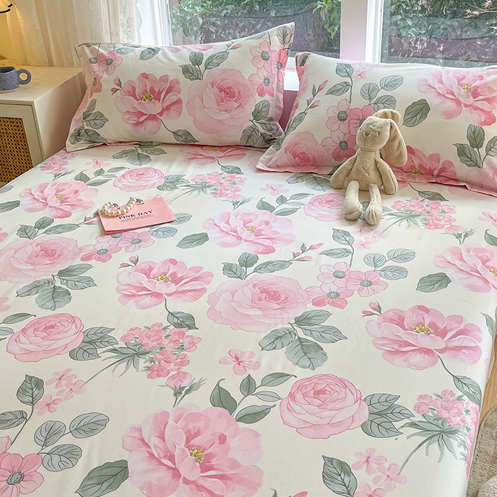 91家纺网 家纺一手货源 找家纺 绵庭家纺 2024新款AB版12868全棉印花单床笠  云花妙染