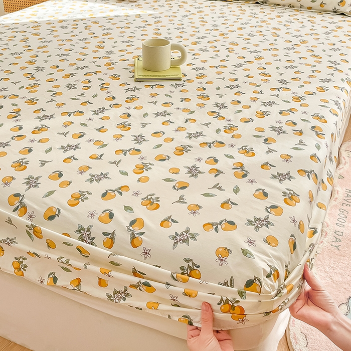 91家纺网 家纺一手货源 找家纺 绵庭家纺 2024新款AB版12868全棉印花单床笠  蜜橙