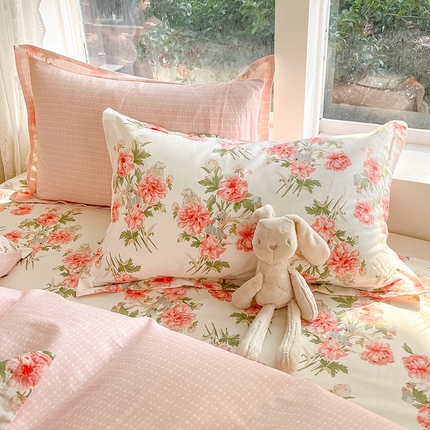 91家纺网 家纺一手货源 找家纺 绵庭家纺 2024新款AB版12868全棉印花单枕套 叶语初晴