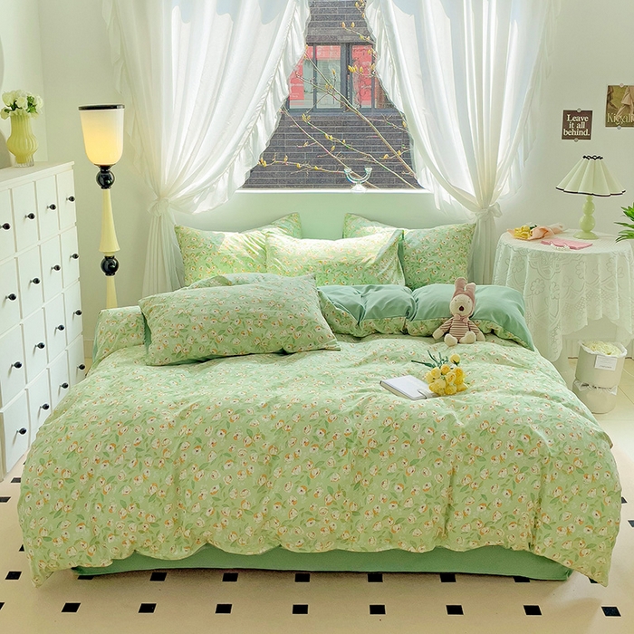 91家纺网 家纺一手货源 找家纺 优选良品 2025新款直播爆款母婴级水洗皱皱棉四件套小碎花被套床笠款三件套 繁花