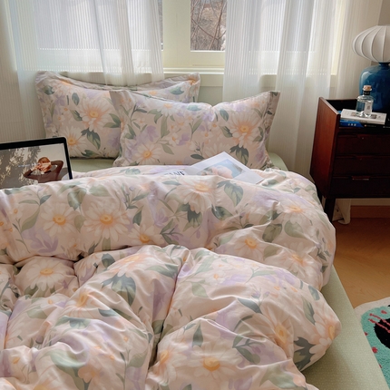 91家纺网 家纺一手货源 找家纺 （总）盛馨 2024全棉高支高密精梳棉小清新碎花四件套纯棉床笠三件套