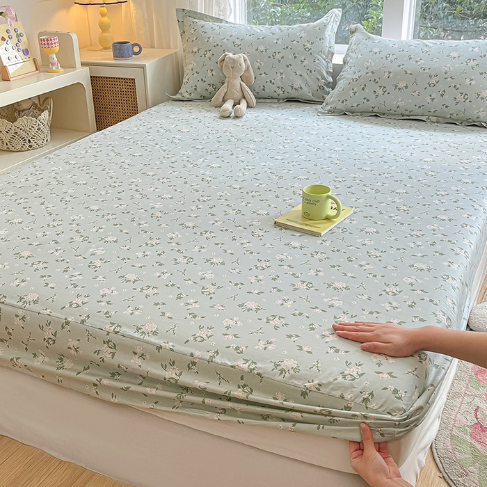 91家纺网 家纺一手货源 找家纺 绵庭家纺 2024新款AB版12868全棉印花单床笠  盛夏茶花