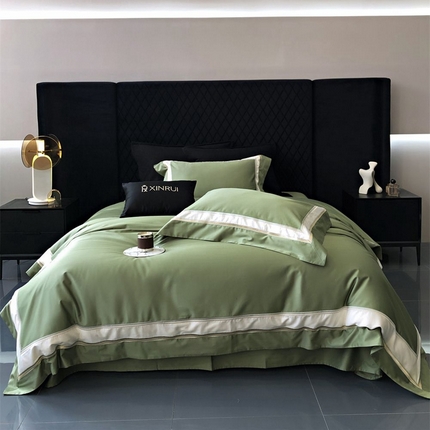 91家纺网 家纺一手货源 找家纺 馨蕊 2024新款100S高奢简约长绒棉四件套-克里斯汀 克里斯汀-冰山绿