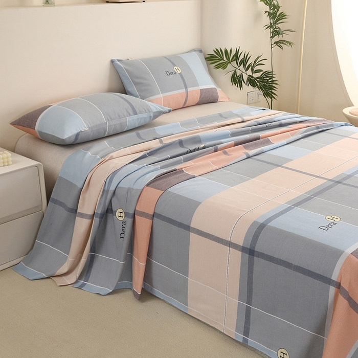 91家纺网 家纺一手货源 找家纺 棉乐町家居 2025新款三枚段条卷边老粗布床单套件 尚雅格调-原棉款