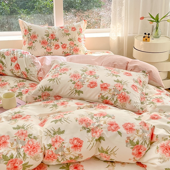 91家纺网 家纺一手货源 找家纺 绵庭家纺 2024新款AB版12868全棉印花单被套 叶语初晴