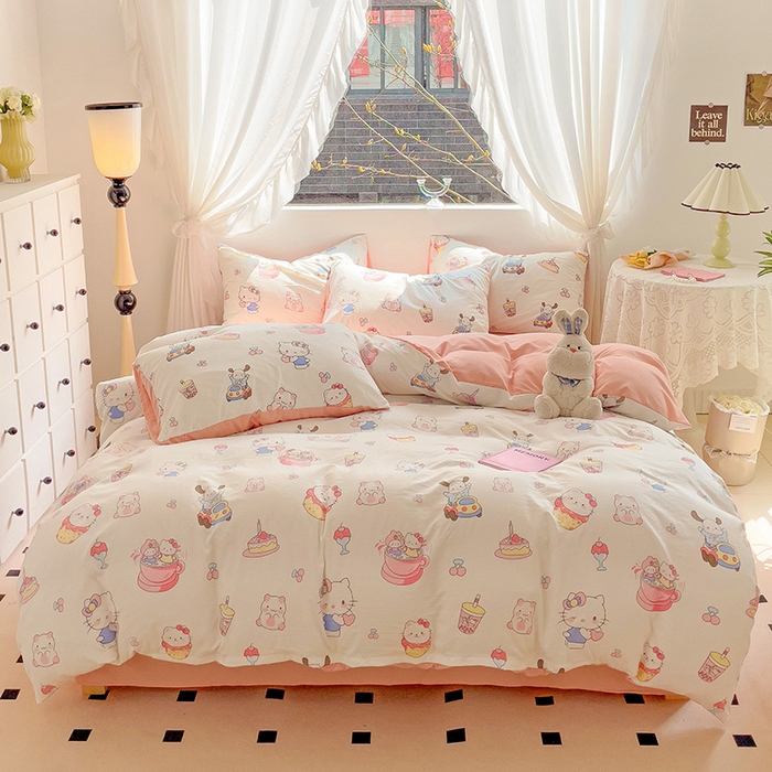 91家纺网 家纺一手货源 找家纺 优选良品 2025新款直播爆款母婴级水洗皱皱棉四件套小碎花被套床笠款三件套 动物乐园