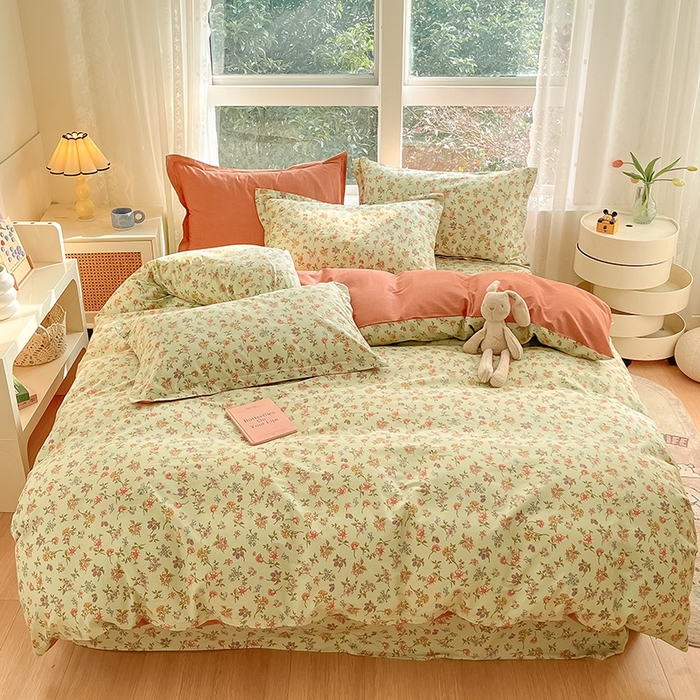 91家纺网 家纺一手货源 找家纺 绵庭家纺 2024新款AB版12868全棉印花单枕套 甜蜜花房