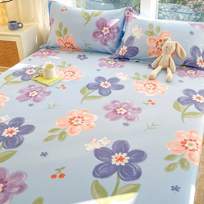 91家纺网 家纺一手货源 找家纺 绵庭家纺 2024新款AB版12868全棉印花单床笠  繁花似锦