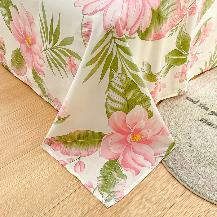 91家纺网 家纺一手货源 找家纺 绵庭家纺 2024新款AB版全棉印花系列四件套 粉朵华颂