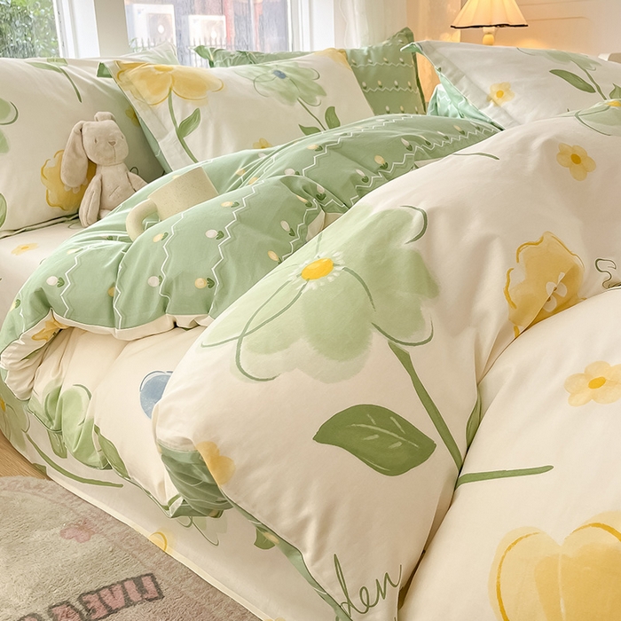 91家纺网 家纺一手货源 找家纺 绵庭家纺 2024新款AB版12868全棉印花单被套 惊鸿仙子绿