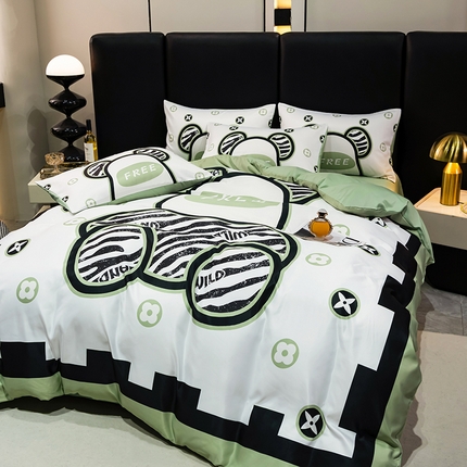 色鬼布艺 2024新款大牌风进口双面冰丝四件套水洗真丝四件套直播爆款暴力熊 艾维斯