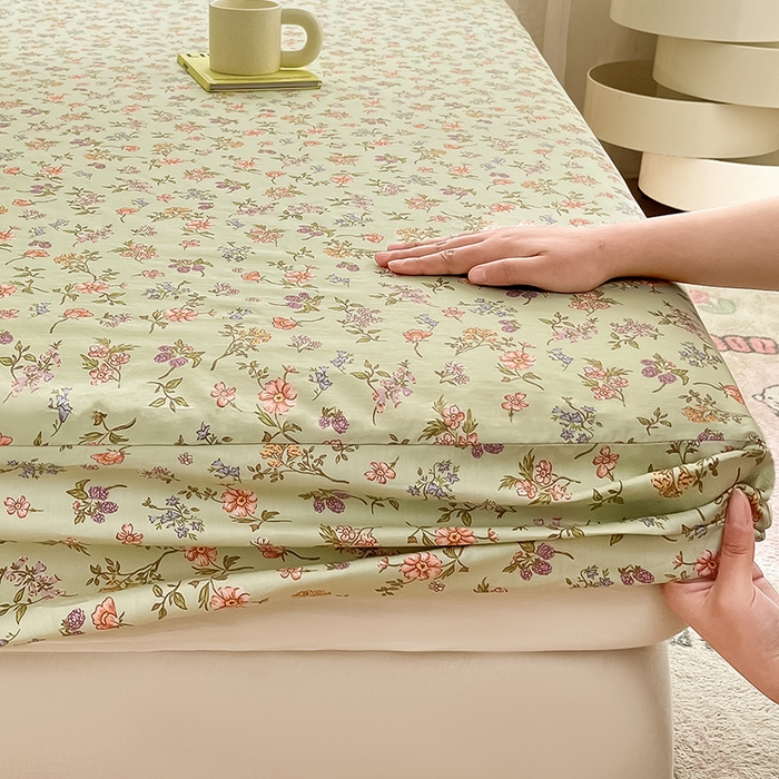 91家纺网 家纺一手货源 找家纺 绵庭家纺 2024新款AB版12868全棉印花单床笠  甜蜜花房