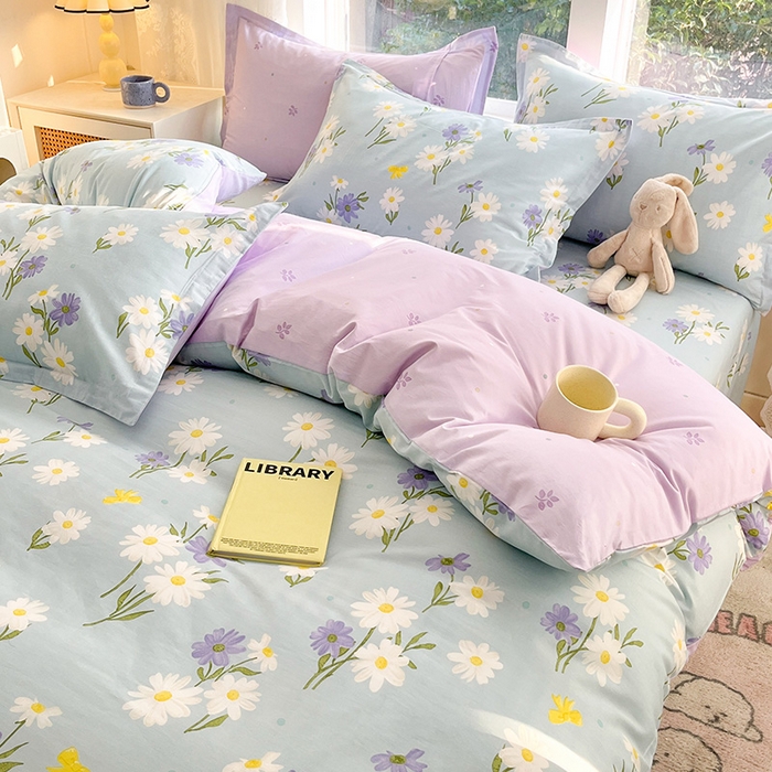 91家纺网 家纺一手货源 找家纺 绵庭家纺 2024新款AB版12868全棉印花单被套 田苑花间