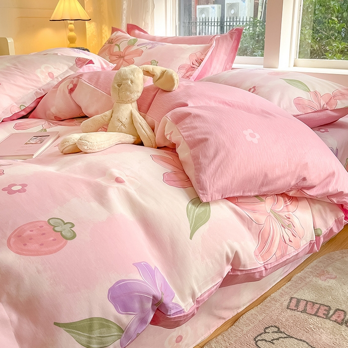 91家纺网 家纺一手货源 找家纺 绵庭家纺 2024新款AB版全棉印花系列四件套 兰若幽香