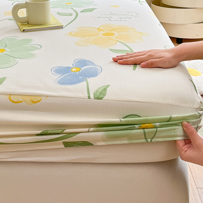 91家纺网 家纺一手货源 找家纺 绵庭家纺 2024新款AB版12868全棉印花单床笠  惊鸿仙子绿