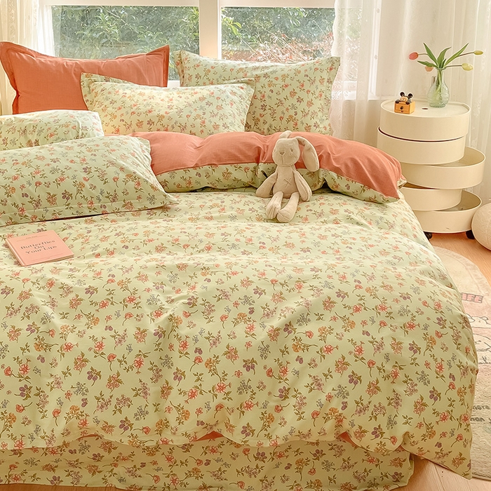 91家纺网 家纺一手货源 找家纺 绵庭家纺 2024新款AB版12868全棉印花单被套 甜蜜花房