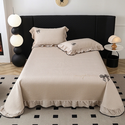 91家纺网 家纺一手货源 找家纺 上喜 热卖天丝夹棉床盖系列- 蝴蝶结床盖 米驼