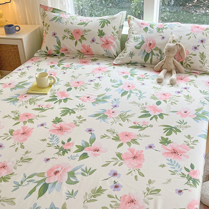 91家纺网 家纺一手货源 找家纺 绵庭家纺 2024新款AB版12868全棉印花单床笠  繁花漫漫