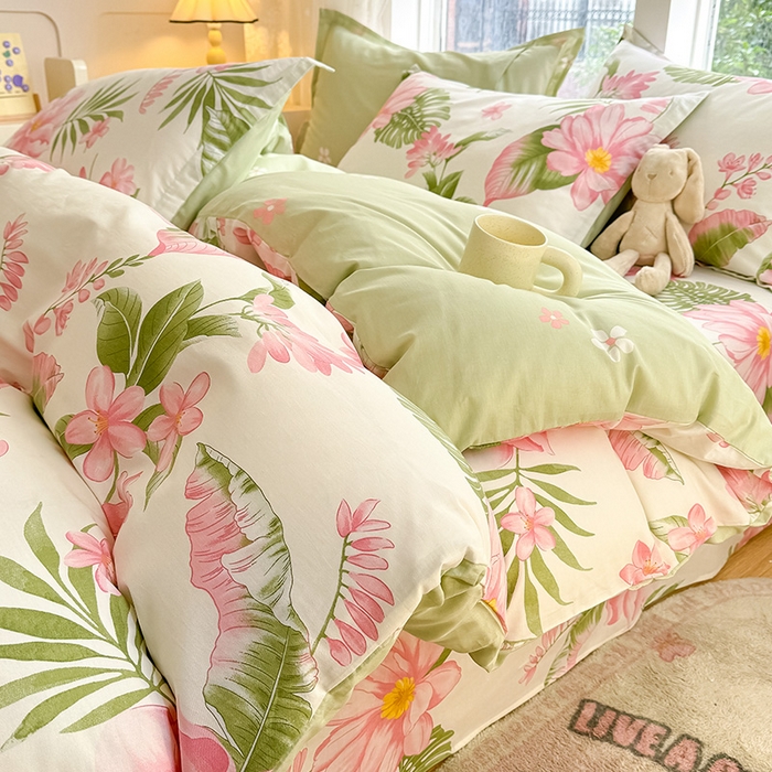 91家纺网 家纺一手货源 找家纺 绵庭家纺 2024新款AB版12868全棉印花单被套 粉朵华颂