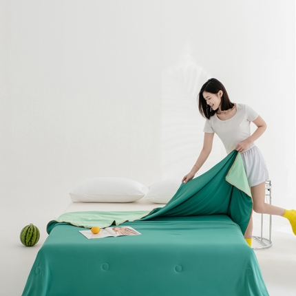 91家纺网 家纺一手货源 找家纺 恒科家纺 2025新款凉感丝冰淇淋夏被可机洗夏被新品空调被西瓜被 西瓜绿