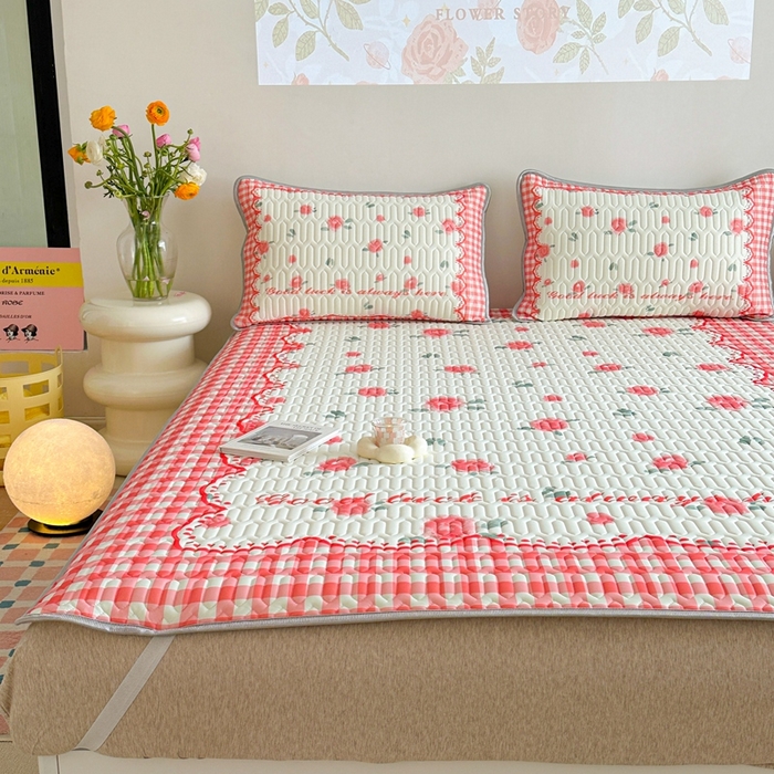 91家纺网 家纺一手货源 找家纺 美乐迪 2024新款大版乳胶凉席 玫瑰花园