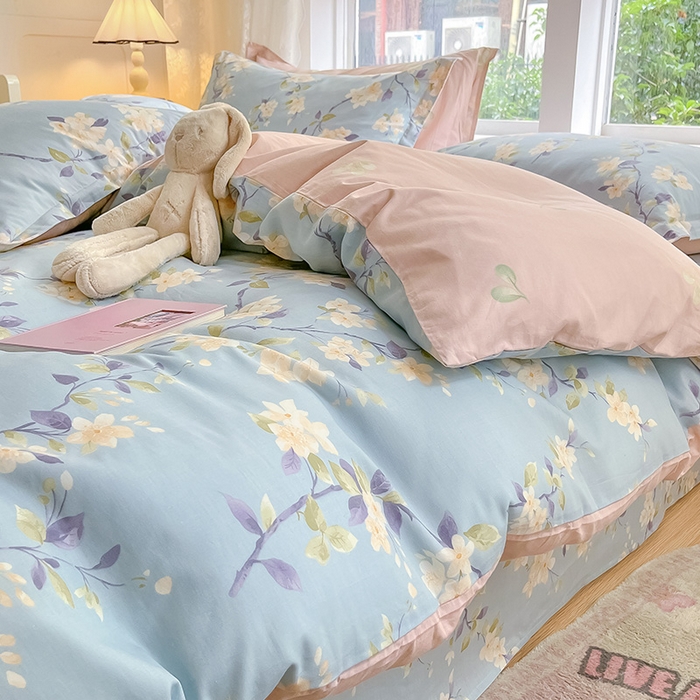 91家纺网 家纺一手货源 找家纺 绵庭家纺 2024新款AB版12868全棉印花单被套 杏花微雨